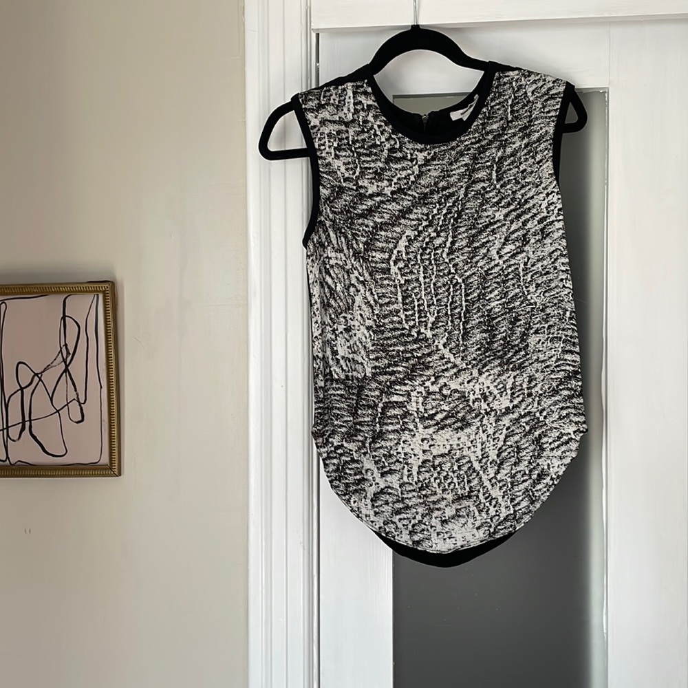 Helmut Lang Black and White Marbled Silk Blouse Sz.P